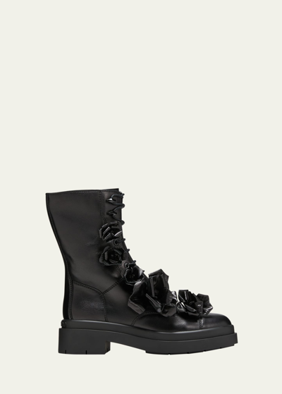 Jimmy Choo Nari Floral Leather Combat Booties In Black