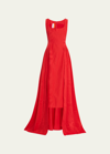 BACH MAI GATHERED SKIRT SCOOP-NECK GOWN