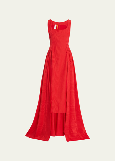 Bach Mai Gathered Skirt Scoop-neck Gown In Red Moire