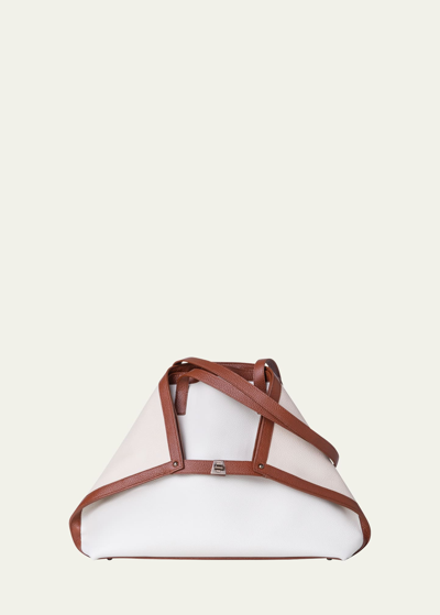 Akris Ai Medium Colorblock Leather Shoulder Bag In Ecru Caramel