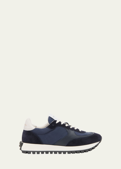 Gianvito Rossi Mixed Leather Retro Runner Sneakers In Denim Offwhite