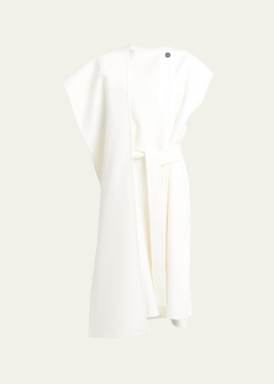 Ferragamo Short-sleeve Midi Wrap Coat Dress In Offwhite
