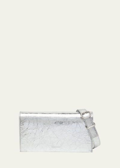 Jil Sander All Day Buckle Metallic Shoulder Bag In Silver