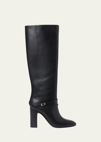 Loeffler Randall Solana Leather Buckle Knee Boots In Black