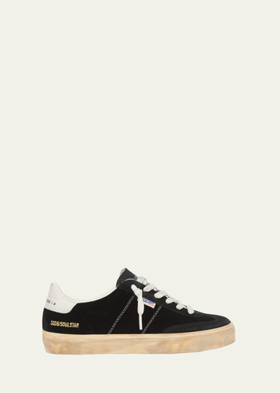 Golden Goose Soul-star Distressed Suede And Leather-trimmed Velvet Sneakers In Black/milk