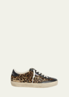 Golden Goose V-star In Leopard Pony Skin With Black Leather Star And Heel Tab In Beige Brown Blac