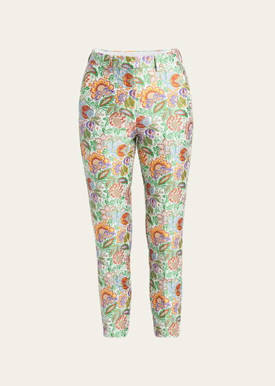 Etro Tree Of Life Brocade Cropped Slim Pants In Multicolour