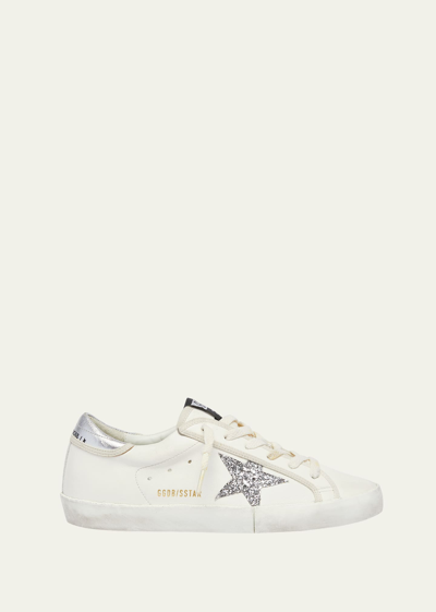 Golden Goose Superstar Leather Glitter Low-top Sneakers In White Silver