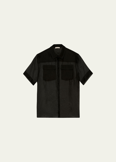 St Agni Sheer Button-front Shirt In Black