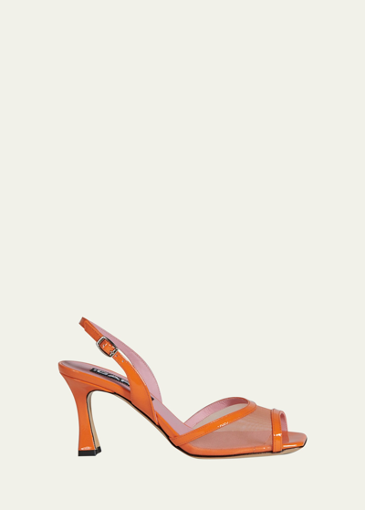 Carel Anastasia Mesh Leather Stiletto Sandals In Orange