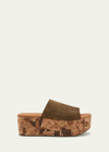 SEE BY CHLOÉ LIANA PLATFORM SUEDE CORK SANDALS