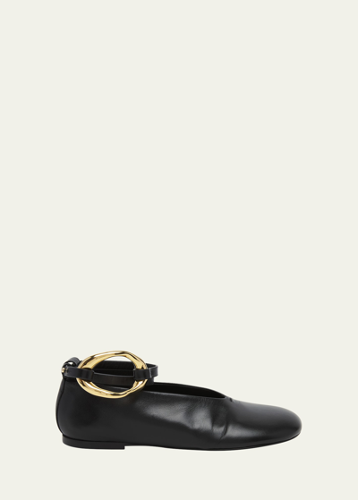 Jil Sander Leather Ring-cuff Ballerina Flats In Black