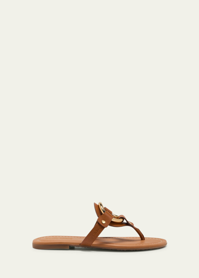 See By Chloé Hana Ring Thong Leather Flat Sandals In Tan