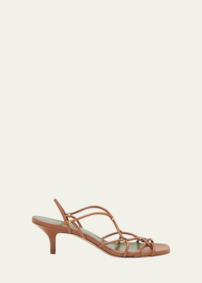 Maria Luca Iside Leather Caged Slingback Sandals In Tan