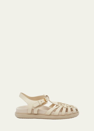 Marni Caged Leather Flat Sandals In White