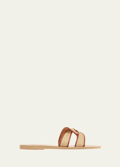 Ancient Greek Sandals Desmos Vachetta Interlocking Flat Slide Sandals In Neutrals