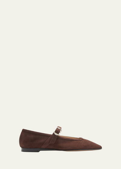 Le Monde Beryl Suede Mary Jane Ballerina Flats In Chocolate