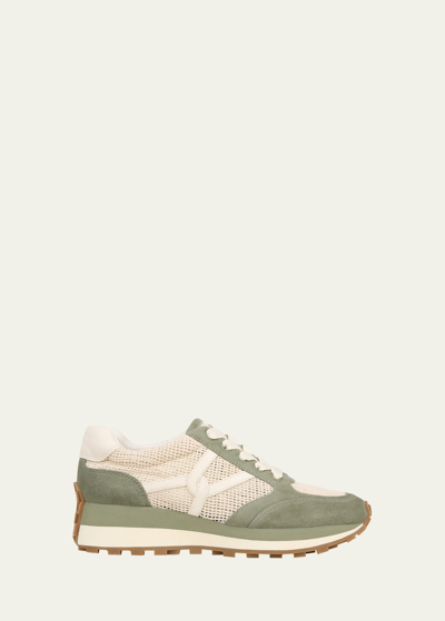 Veronica Beard Valentina Mesh Suede Retro Sneakers In Coco Sage