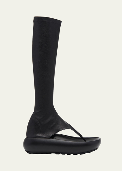 Jil Sander Leather Thong Platform Boots In Black
