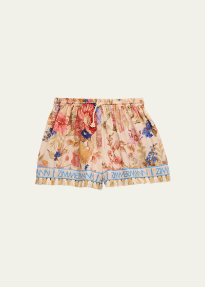 Zimmermann Kids' Girl's August Floral-print Shorts In Cream Floral