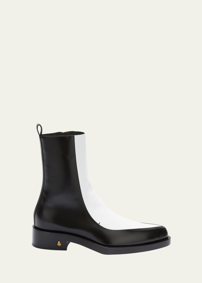 Jil Sander Bicolor Leather Ankle Boots In Black