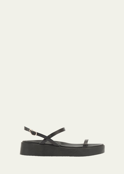 Ancient Greek Sandals Everiali Leather Slingback Flatform Sandals In Black