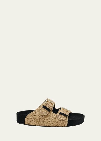 Isabel Marant Lennyo Rattan Dual-buckle Slide Sandals In Beige