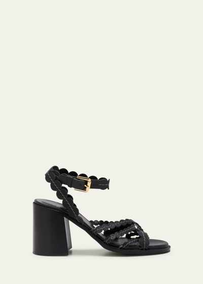 See By Chloé Kaddy Scallop Leather Block-heel Sandals In Black