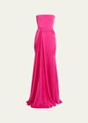 ALEX PERRY SATIN CREPE STRAPLESS GATHERED DRAPE GOWN