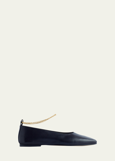 Maria Luca Augusta Ankle-chain Leather Ballerina Flats In Black