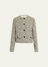 Lafayette 148 New York Linen-blend Collarless Flap Pocket Jacket In Black Multi
