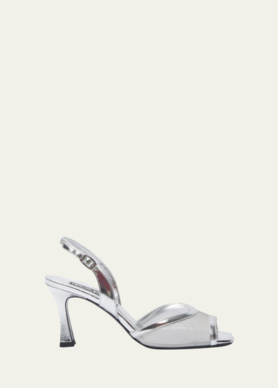Carel Anastasia Mesh Leather Stiletto Sandals In Silver