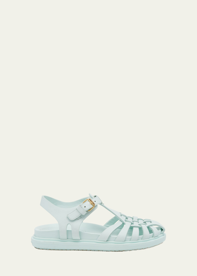 Marni Caged Leather Flat Sandals In Mineral Ice