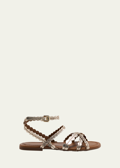 See By Chloé Kaddy Scallop Metallic Flat Sandals In Light Gold