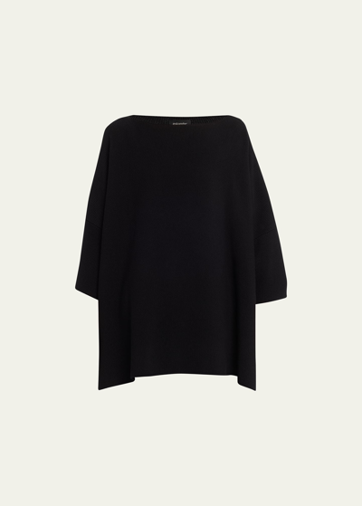 Eskandar Square 3/4 Sleeve Top (long Length) In Black