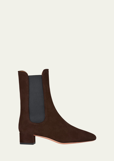 Aquazzura Lyon Suede Chelsea Ankle Booties In Espresso