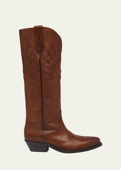 Golden Goose Wish Star Embroidered Leather Western Boots In Brown