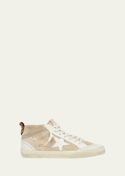 Golden Goose Mid Star Mixed Leather Wing-tip Sneakers In Beige Milk Gold B