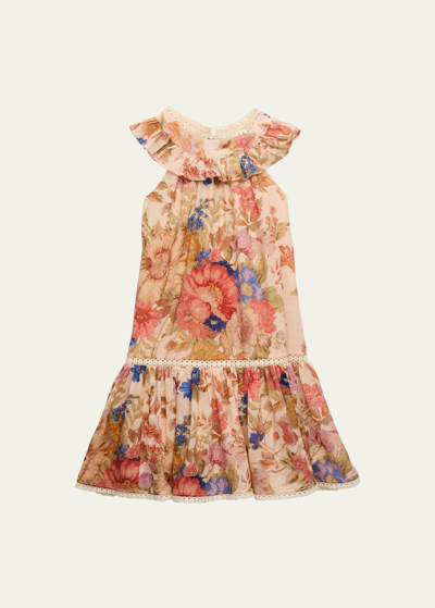 Zimmermann Kids' Girl's August Floral-print Dress In Cream Floral