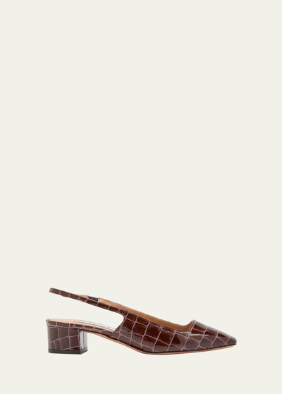 Aquazzura Ginza Croco Slingback Ballerina Pumps In Brown