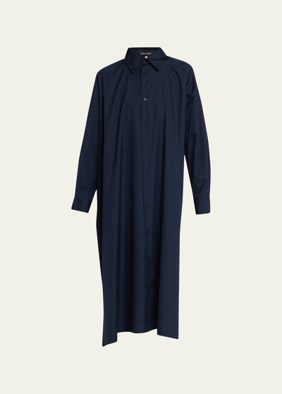 Eskandar Wide A-line Shirt Dress With Collar In Navy