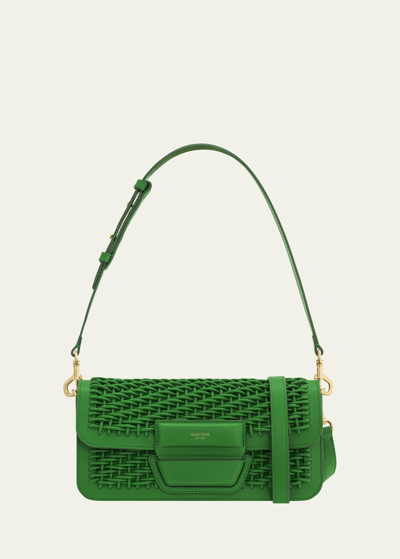 Oroton Dahlia Collectable Small Woven Shoulder Bag In Jewel Green