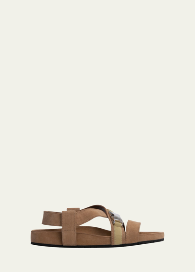Wales Bonner Suede Strappy Buckle Sporty Sandals In Beige