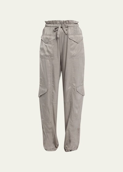 Ganni Washed Satin Paper Bag Cargo Trousers In Grey