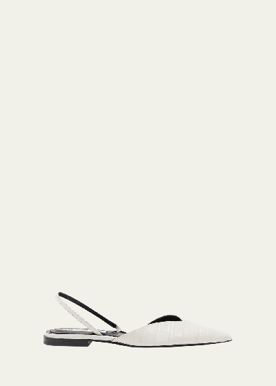 Victoria Beckham Asymmetrical Croco Slingback Ballerina Flats In White