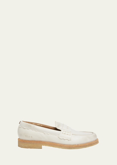 Golden Goose Jerry Rustic Penny Loafers In Bianco Burro