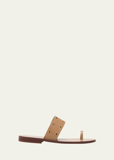 Maria Luca Imma Leather Stud Toe-ring Sandals In Light Beige