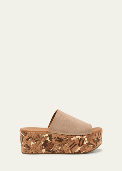 See By Chloé Liana Platform Suede Cork Sandals In Neutral