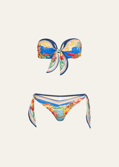 Zimmermann Alight Scarf Tie Two-piece Swimsuit In Multicolor