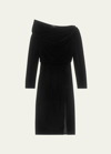 Theory Off The Shoulder Long Sleeve Stretch Velvet Dress In Blk